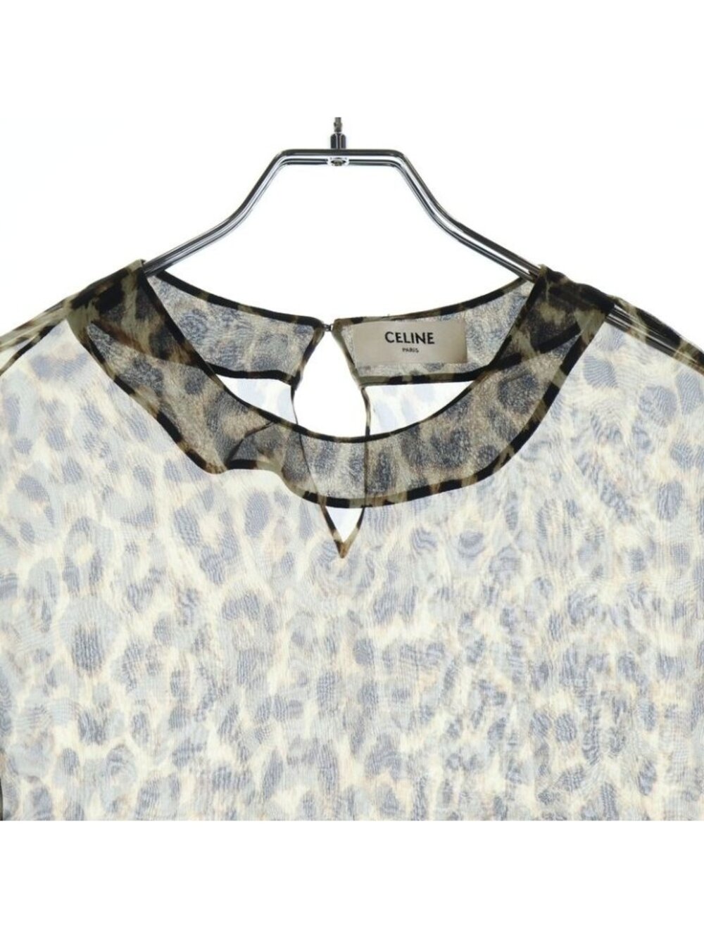 Celine Leopard All Over Pattern Silk Sheath Top Brown - Picture 3 of 8